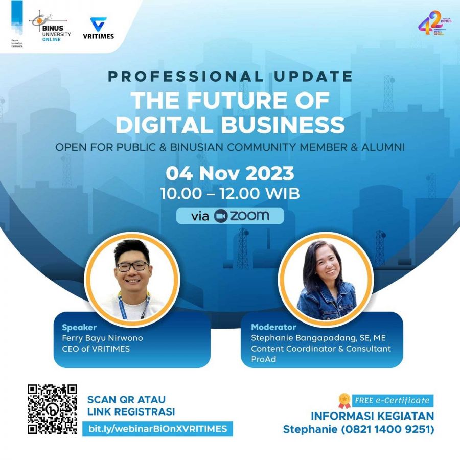 Webinar ''The Future of Digital Business'' oleh Binus University Online dan VRITIMES